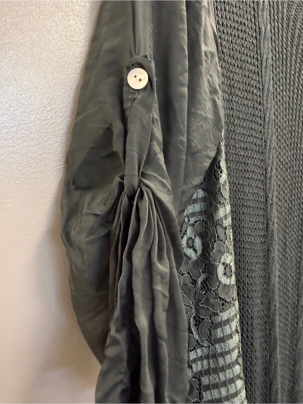 Made in Italy Black Boho Dress Silk‎ Blend Lace Panel Tiered Midi Dress - Picture 6 of 7